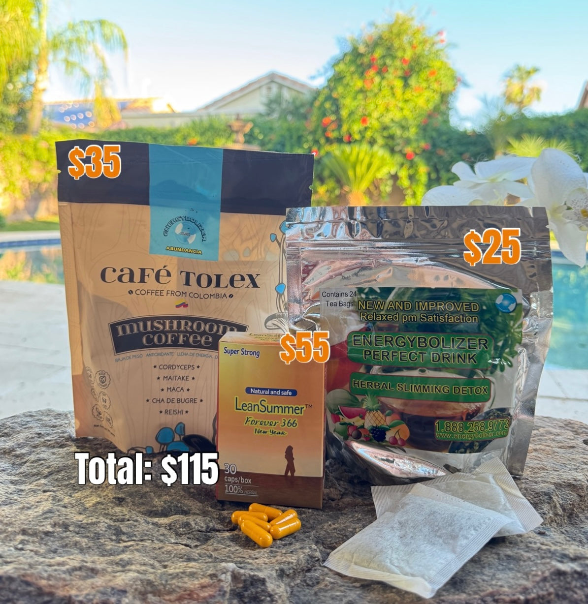 $115 Café Tolex and the MEGA Strong Lean Summer Orange Color. Café Tolex y el MEGA Fuerte fuerte Lean Summer, color Naranja and the bag of the slim tea!